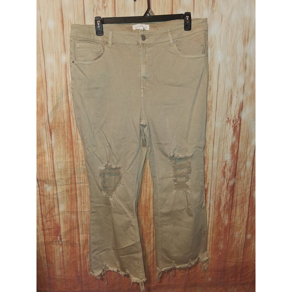 Risen Jeans Beige Distressed Crop Bootcut Jeans Sz 2XL